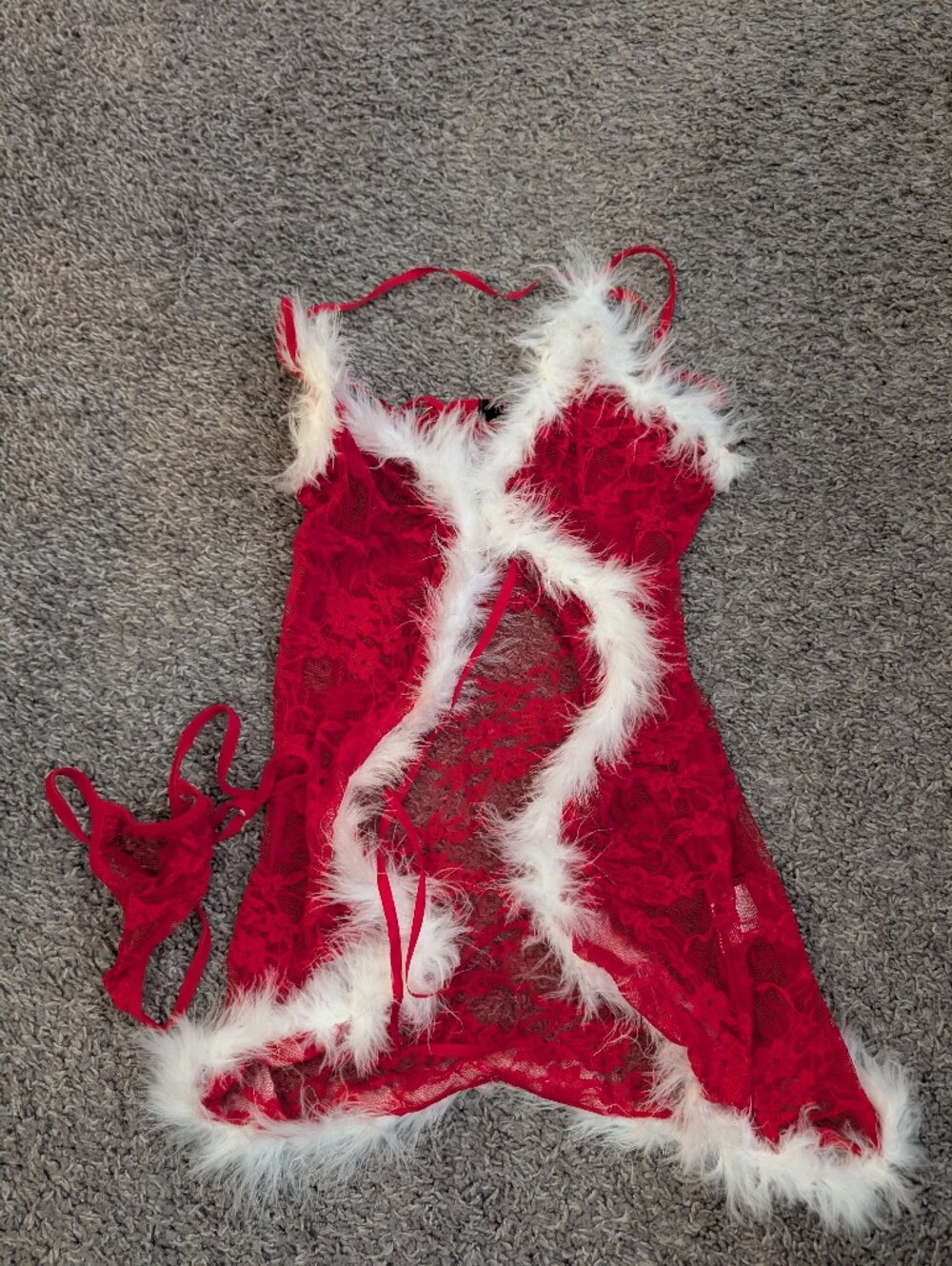 Red Lace & Feather Trim Holiday Chemise - Women Intimates